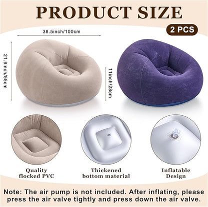 Realspring Inflatable Bean Bag Chairs Outdoor Blow up Camping Chairs Inflatable Lazy Sofa Folding Portable Bean Bag Loungers Couch for Movie Night(Brown, Blue,2 Pcs)