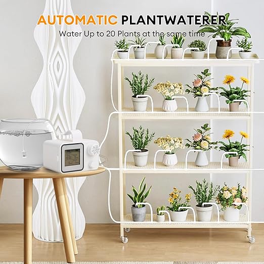 Automatic Watering System for 20 Potted Plants, Indoor/Outdoor Automatic Drip Irrigation Kit, DIY Plant Watering Devices with 30-Day Programmable Water Timer, LED Display and Power Supply