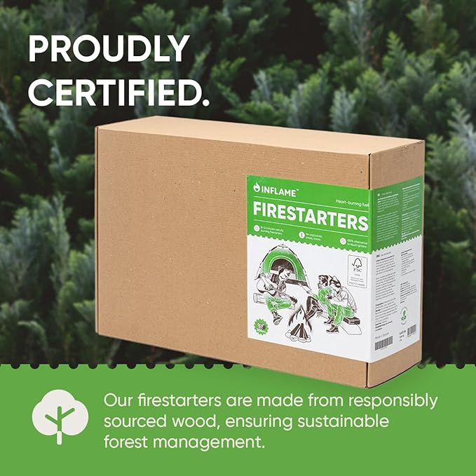 Inflame Fire Starters 300 pcs Fire Starters for Campfires, Grill, BBQ, Fireplace, Woodstove - Charcoal Starter - Waterproof, Weather-Resistant - Natural Wood Fireplace Starters