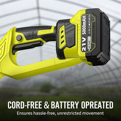 Powerful Cordless Tiller Cultivator with 720RPM Brushless Motor, 2x5.0Ah Batteries&1.5A Fast Charger, 10In Tilling Width and 7In Depth, Super Power Electric Garden Tiller Battery Powered