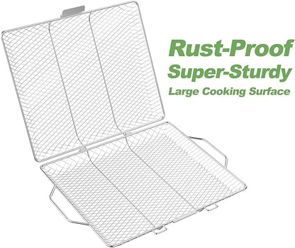 Skyflame Portable Grill Basket, Rustproof Stainless Steel Barbecue Grilling Basket for Most Outdoor Grilling Vegetables Fishes Shrimp Steak Meat Chops Kabob