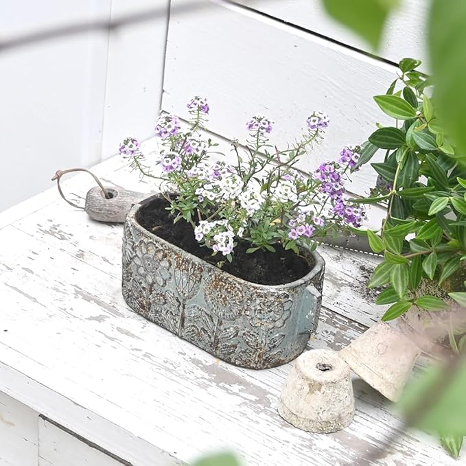 8 inch Blue Pots Planters Indoor Plants Succulent Pots Rectangle Window Box Cactus Plant Containers for Home Decor(No Drainage)