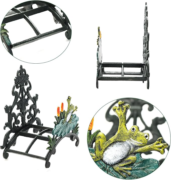 Sungmor Cast Iron Heavy Duty Garden Hose Holder - Decorative Hand-Painted Frog Wall Mounted Water Hose Hanger - Wall Decoration Hanging Hose Rack - Hose Reel Storage Butler - Metal Hose Stand