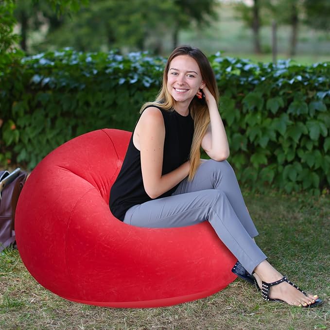Realspring Inflatable Sofa Bean Bag Lounge Chair Lazy Sofa Folding Portable Chair for Living Room Bedroom Balcony Reading Room (Red, 2 Pcs)
