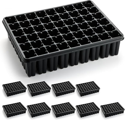 54 Cell Seed Starter Trays, 2.8" Deep Plug Flat Tray,10 Pieces Big Holes Germination Tray, Thick Durable Seedling Plastic Nursery Reusable Trays (11.14inch ×14.6 inch, 10-Pack)