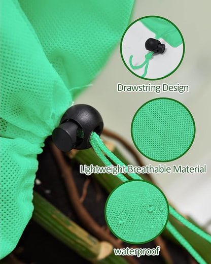 EAONE 12 Pack Plant Covers Freeze Protection, 32x47'' Winter Frosts Cloth for Outdoor Plants, Reusable Frost Blankets Drawstring Bags for Cold Freeze Sun Protection Bird Insect Prevention,Green