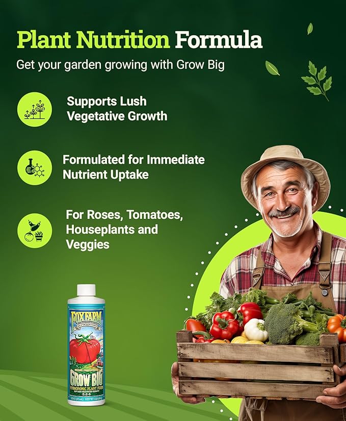 FoxFarm Grow Big Hydro Organic Liquid Fertilizer, 1 Pint - 3-2-6 Plant Food with Micro Nutrients for Hydroponic Systems - Enhances Vegetative Growth, Flowering, and Fruiting - pH Adjustable