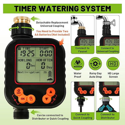 Drip Irrigation Kit - 100 FT. Hose Sprinkler System with 360° nozzles and T-connectors for Gardens, lawns, Plants, Flower beds, Trees, patios and hydroponics (28 nozzles + 28 connectors)