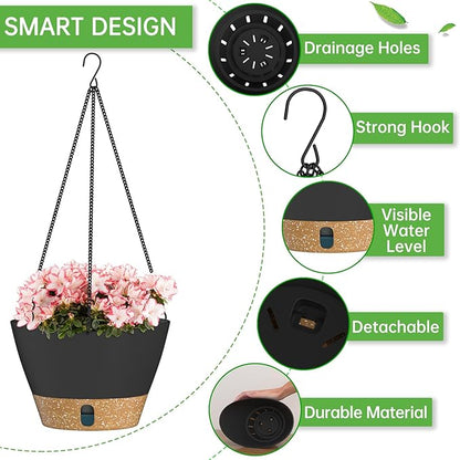 ZMTECH 8 Inch Hanging Planters for Indoor Plants, Hanging Baskets for Plants Outdoor with Visible Water Level, Hanging Flower Pots with Drainage Holes & Removable Tray(2 Pack, Gray)