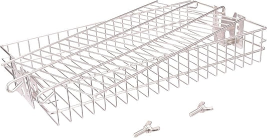 Stainless Steel Flat Rotisserie Grill Basket Standard Size, Fits 1/2" or 3/8" Hexagon, 3/8" or 5/16" Square Spit Rod, If 3/4" Square Spit Rod MUST Use Together With DEWOSEN Rotisserie Forks