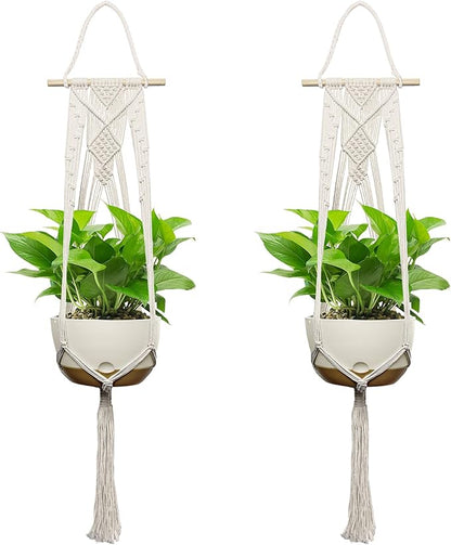 USLAI Plant Basket, Indoor Outdoor, 47 Inch, Up to 4-12 inch Pot, Heavy 20lb Planters, Macrame Extra Long Strong Hanging Planter Basket, Boho Home Decor, Set of 2 (POTS NOT Included)