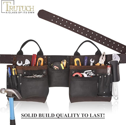Brown Combine Leather Tool Belt | 11 Pockets Carpenter Tool Bag | Tool Pouch | Handyman | Belts For Men | Drywall Tool Belt | Construction | Framers | Electrician
