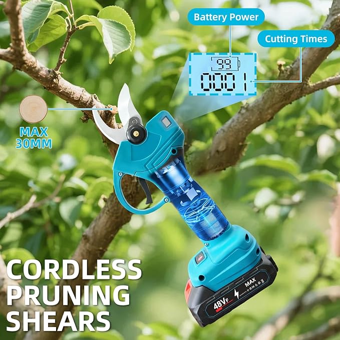 2-IN-1 Brushless Pole Pruning Shear, 2 * 2000mAh Battery, 15ft Reach 1.2" Cutting Diameter, Battery Powered Cordless Electric Pruning Shears, Pole Pruner for Garden Tree Trimming Branch Cutting
