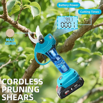 2-IN-1 Brushless Pole Pruning Shear, 2 * 2000mAh Battery, 15ft Reach 1.2" Cutting Diameter, Battery Powered Cordless Electric Pruning Shears, Pole Pruner for Garden Tree Trimming Branch Cutting