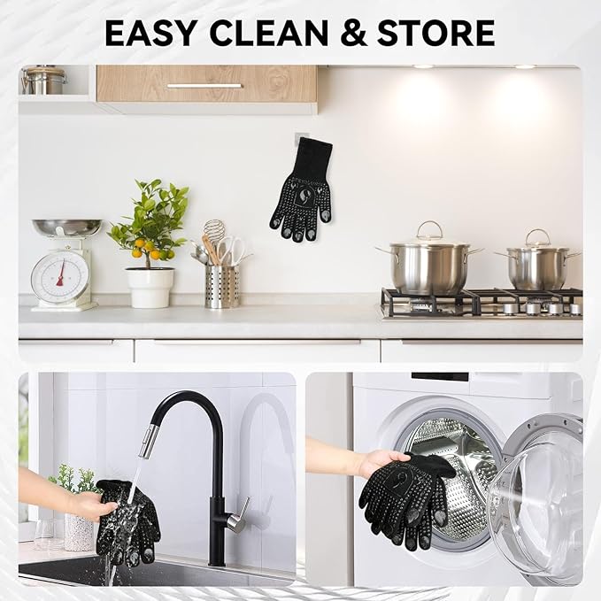 BBQ & Grill Gloves, Oven Gloves, 1472°F Silicone Oven Mitts Heat Resistant Grilling Gloves Fireproof Non-Slip for Barbecue Cooking Baking Smoking, 1-Pair Black（M）