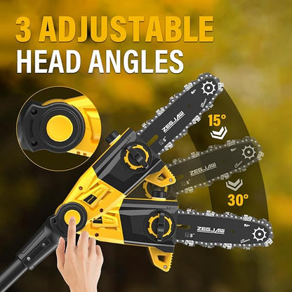 Pole Saw, 8-Inch Cordless Pole Saw for Tree Trimming, 15-FT Max Reach, 16ft/s Cutting Speed, Auto Oiling, Tool-Less Electric Pole Saws, Tree Trimmer with 2x3.0Ah Battery & Charger