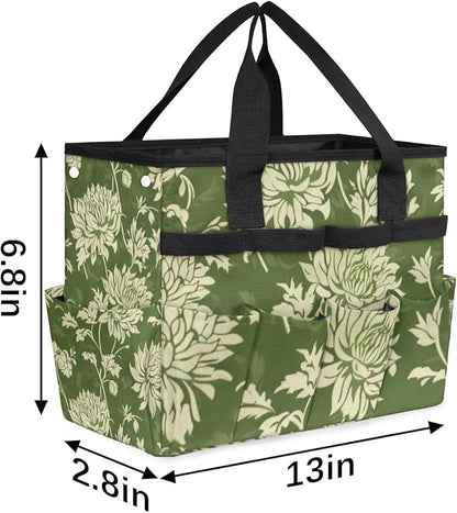 Spring Leaves Gardening Tool Bag,Heavy Duty Garden Tote Bag,Portable Oxford Gardening Storage Basket Organizer Handbag with Pockets Handle,Hand Tools Gifts for Outdoor Garden Lawn Yard