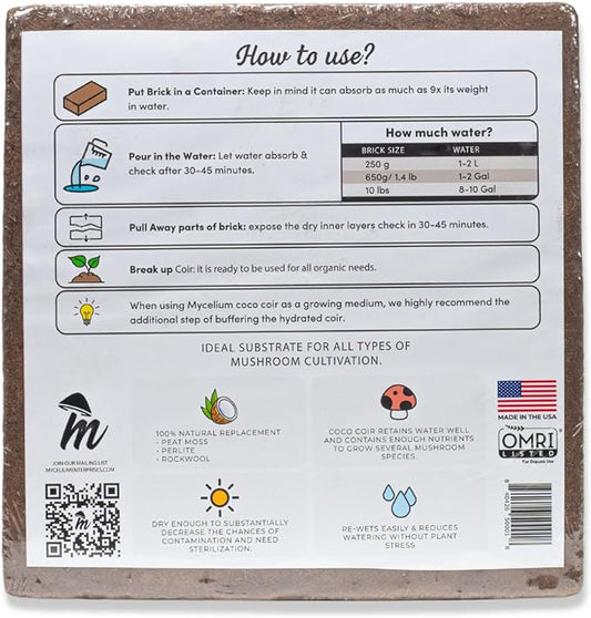 Mycelium Coco Coir Brick Mushroom Growing Kit I Expandable Organic Coconut Fiber Substrate I Indoor Mushroom Cultivation for Starter & Pro Home Growers I OMRI Certified & Non-GMO, 10lbs