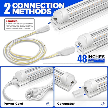 Barrina 4FT T8 Plant Grow Light, 252W(6 x 42W, 1400W Equivalent), Full Spectrum, LED Growing Lamp Fixture for Indoor Plant Growing, with ON/Off Switch & V-Shaped Reflector, Pinkish White, 6-Pack