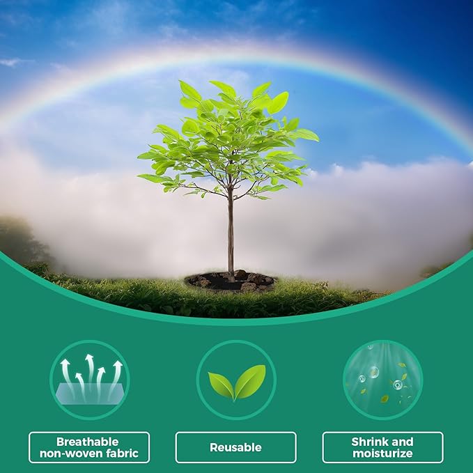 Mulch Tree Ring,32.28" 2 Pack Non-Woven Tree Mulch Ring,Reusable Tree Ring Mulch Mat,Degradable Weed Control Fabric Mat for Landscaping Weed Control Root Protection,Tree Barrier Ring