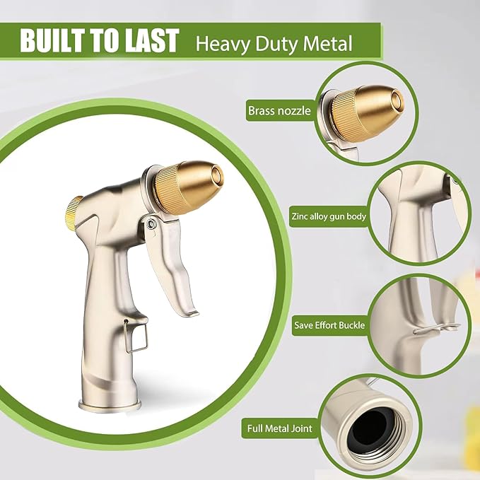 Garden hose nozzle spray,all metal heavy-duty hand-held high-pressure water nozzle,with a variety of adjustable spray modes,suitable for watering plants, yards, car washes,pets and windows