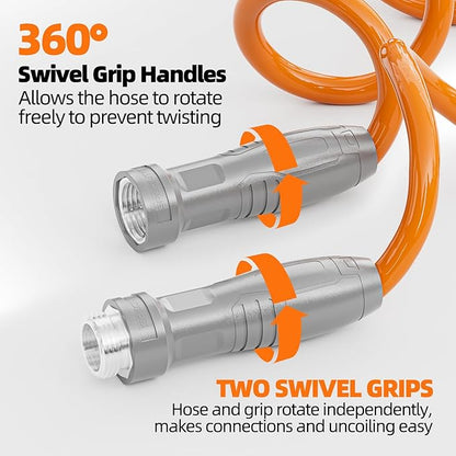 SPECILITE 3/8” Lightweight Coil Garden Hose 100 FT, EVA Retractable Curly Water Pipe with 6-Pattern Spray Nozzle for Boat, Greenhouse, Yard, Patio (Orange)