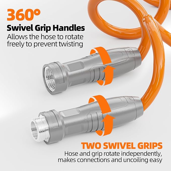 SPECILITE 3/8” Lightweight Coil Garden Hose 75 FT, EVA Retractable Curly Water Pipe with 6-Pattern Spray Nozzle for Boat, Greenhouse, Yard, Patio (Orange)