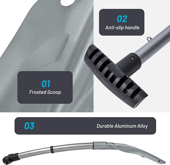 G2 Backcountry Lightweight Telescopic Avalanche Snow Shovel, Storage Down to 13 inch, Durable Aluminum Alloy Material, ABS Anti-Slip Proof Handle, Compact Storage Size (Grey)