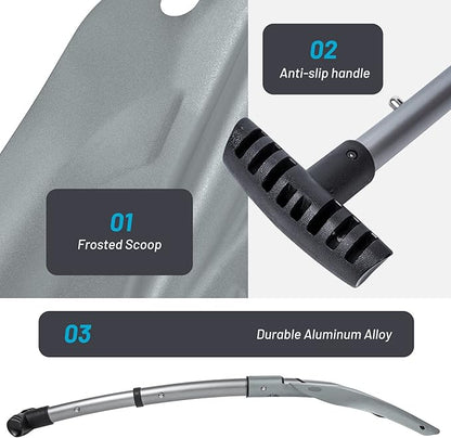 G2 Backcountry Lightweight Telescopic Avalanche Snow Shovel, Storage Down to 13 inch, Durable Aluminum Alloy Material, ABS Anti-Slip Proof Handle, Compact Storage Size (Grey)