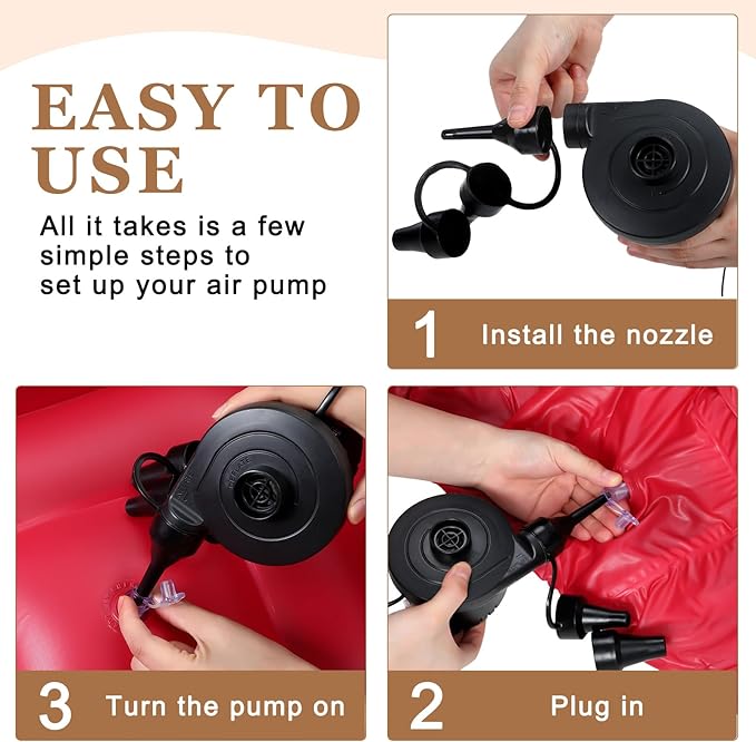 Realspring 9 Pcs Bean Bag Chairs for Adults Inflatable Chairs with Electric Air Pump,Blow up Couch Folding Portable Inflatable Couch Lazy Sofa for Reading Living Room Camping (Red)