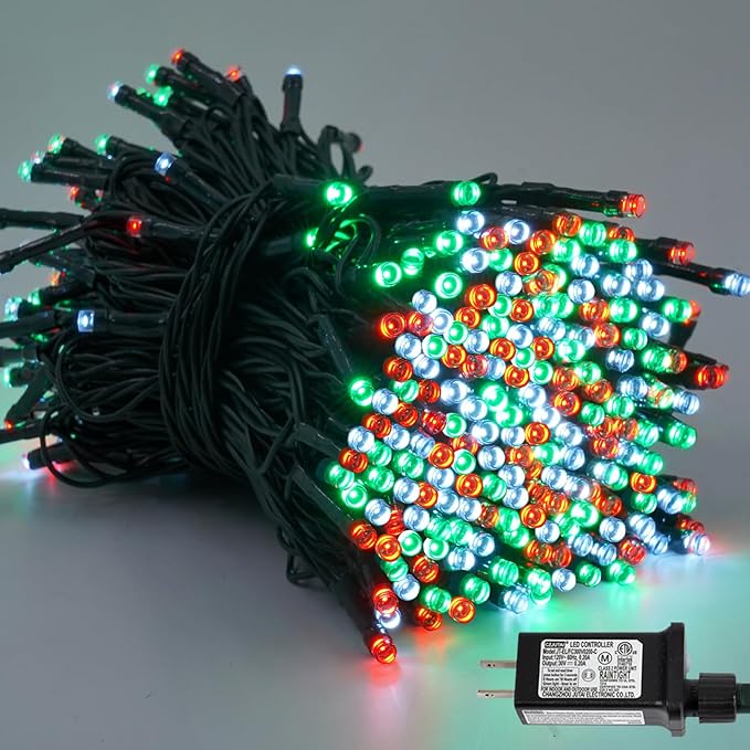 YEGUO 66ft 200 LED Christmas Lights Outdoor Waterproof, 8 Modes Red White and Green String Lights Plug in, Green Wire Twinkle Tree Lights Indoor with Timer Memory