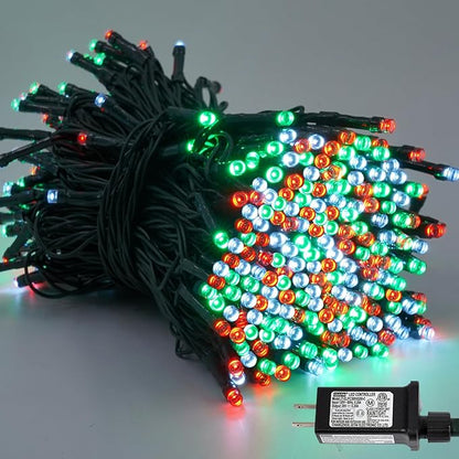 YEGUO 66ft 200 LED Christmas Lights Outdoor Waterproof, 8 Modes Red White and Green String Lights Plug in, Green Wire Twinkle Tree Lights Indoor with Timer Memory