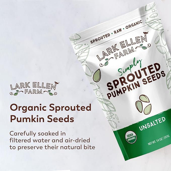 Lark Ellen Farm Sprouted Organic Pumpkin Seeds – Raw, Unsalted, Air-Dried Pepitas for Snacking, Salads, Trail Mix – USDA Organic, Non-GMO, Vegan, Gluten-Free, Resealable Bag (14 oz, 1 Pack)
