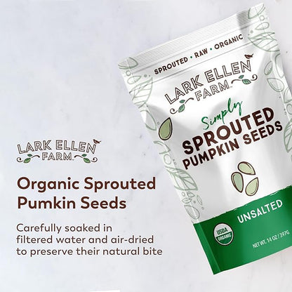 Lark Ellen Farm Sprouted Organic Pumpkin Seeds – Raw, Unsalted, Air-Dried Pepitas for Snacking, Salads, Trail Mix – USDA Organic, Non-GMO, Vegan, Gluten-Free, Resealable Bag (14 oz, 6-Pack)