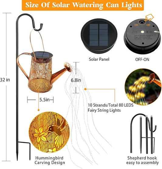 Solar Watering Can Lights, Hummingbird Gifts for Christmas Women Mom Grandma Birthday, Waterproof Outdoor Garden Decor Large Hanging Solar Lanterns Garden Lights for Patio Porch Yard Flowerbed Pathway