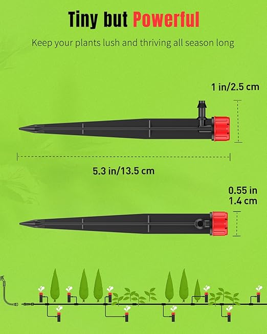 Pawfly 100 Pcs Drip Irrigation Emitters, Drip Emitters with Adjustable 360 Degree Water Flow, Garden Drippers for Plants Watering System, Sprinkler Heads for 1/4" Drip Irrigation Tubing