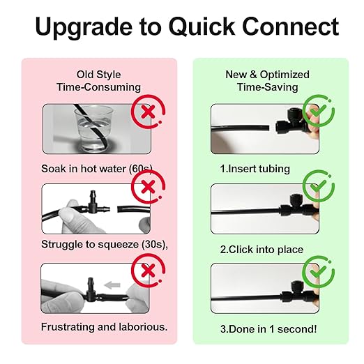 40 Pack 1/4 Inch Drip Tubing Irrigation Fittings Kit Set for 1/4" Drip Line with Push-to-Fit Connectors Includes 10 Tee 10 Coupling 10 Elbow 10 End Cap