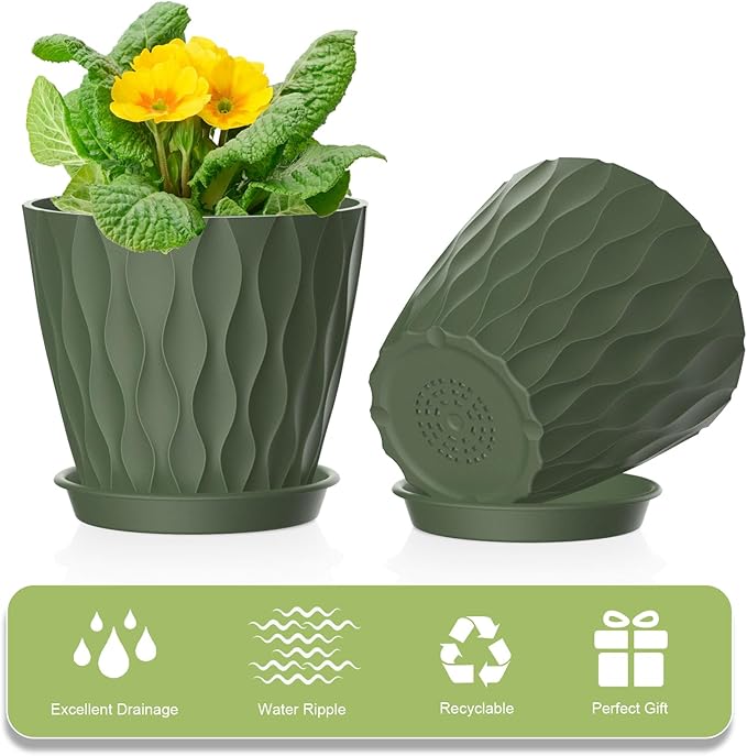 4 Inch Small Pots for Plants, 12 Pack Waffle Texture Small Plant Pots for Succulents, Plastic Planter with Drainage Holes and Saucers for Indoor Outdoor Plants, Flowers, Herbs, Seedlings, Colorful