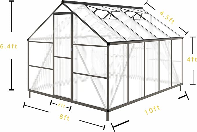 CQZY 8x10 FT Greenhouse for Outdoors,Green House for Outside,Dark Gray