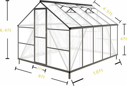 CQZY 8x10 FT Greenhouse for Outdoors,Green House for Outside,Dark Gray