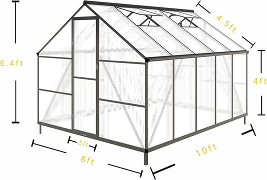 CQZY 8x10 FT Greenhouse for Outdoors,Green House for Outside,Dark Gray