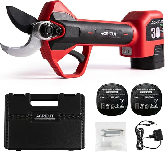 AGRICUT Electric Pruning Shears, 1.2 Inch Max Cutting Capacity Hand Pruners, 14.4V Cordless Branch Cutter with 2 * 2.5Ah Batteries, Pruning Shears for Gardening