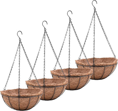 Metal Hanging Planters Basket Set of 4 Hanging Flower Pots 10 Inch Chain Round Wire Plant Holder with Coco Coir Liner Garden Watering Hanging Baskets for Patio Garden Outdoor1