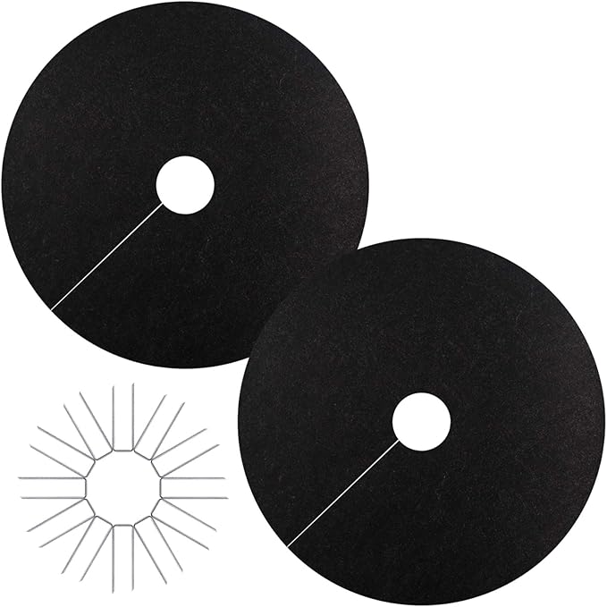 YBB Tree Mulch Ring Weed Control, Non-Woven Degradable Tree Protector Weed Barrier Mat Landscape Fabric with Stakes (2 Pack, 24 Inch)