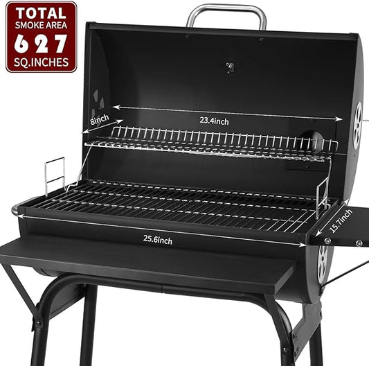 Charcoal Grills Outdoor BBQ Grill 30INCH Barrel Charcoal Grill with Side Table, 627 Square Inches, Outdoor Backyard Camping Picnics, Patio and Parties, Black by DNKMOR