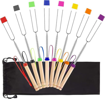 Marshmallow Roasting Sticks 8 pcs Hanging Telescoping Smores Skewers 32 Inch BBQ Forks Campfire Tools