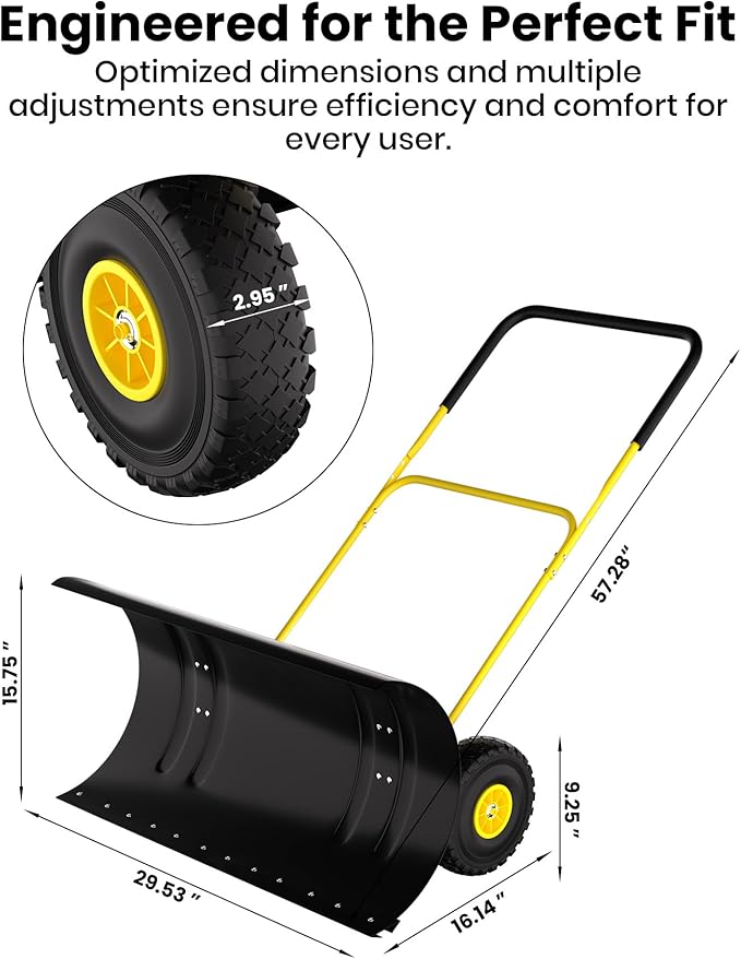 36” Snow Shovel for Driveway,Heavy Duty Wheeled Rolling Shovels 5 Position Angled Blade, Ergonomic Handle & Rubber Wheels for Efficient Snow Removal, Snow Plow for Doorway,Driveway and Sidewalks