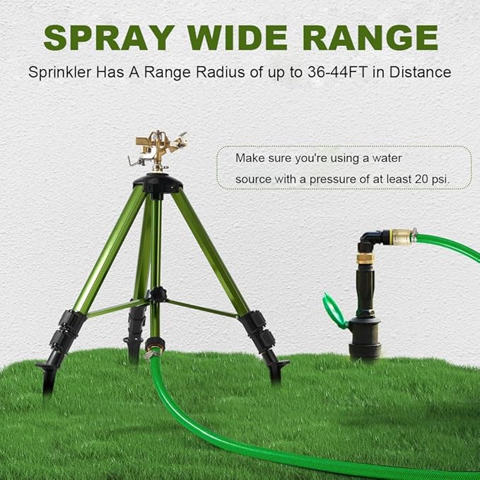 THUNDERBAY Impact Sprinkler on Tripod Base, Heavy-Duty sprinklers Provide 360-degree Spray Coverage Large Yard Garden Lawn Areas, 3/4 Inch Connector Extension Legs Flip Locks with Brass Head, 1 Pack