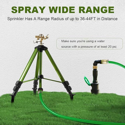 THUNDERBAY Impact Sprinkler on Tripod Base, Heavy-Duty sprinklers Provide 360-degree Spray Coverage Large Yard Garden Lawn Areas, 3/4 Inch Connector Extension Legs Flip Locks with Brass Head, 1 Pack