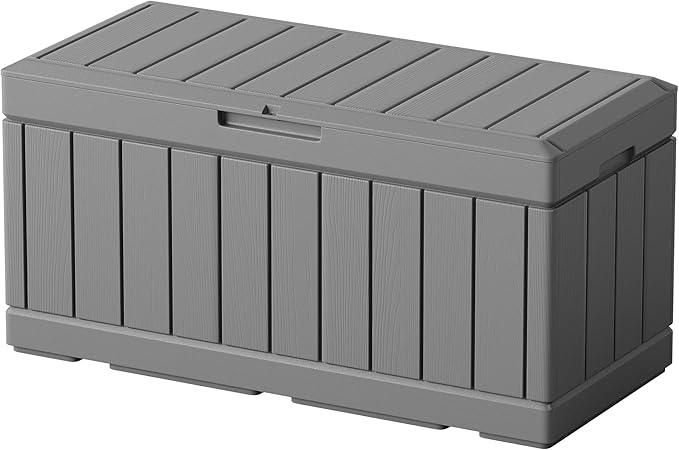 Greesum 82 Gallon Resin Deck Box All Weather Large Outdoor Storage for Patio Furniture, Toys, Garden Tools, Lockable, Dark Gray